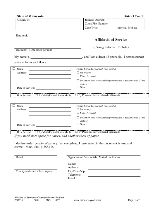 Form PRO915 Download Printable PDF Or Fill Online Affidavit Of Service 