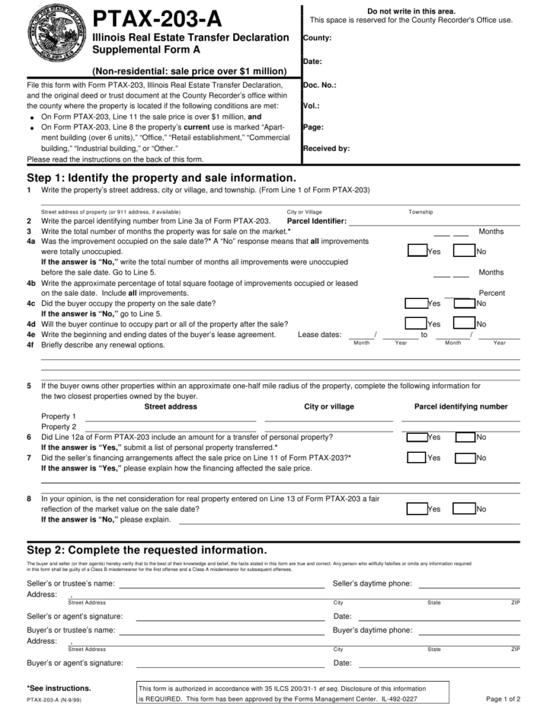 Form PTAX 203 A Download Fillable PDF Or Fill Online Real Estate 