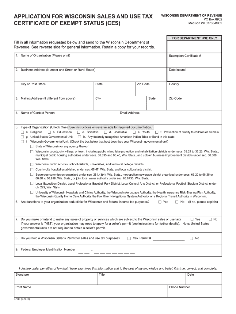 Form S 103 Wisconsin Fill Out And Sign Printable PDF Template SignNow