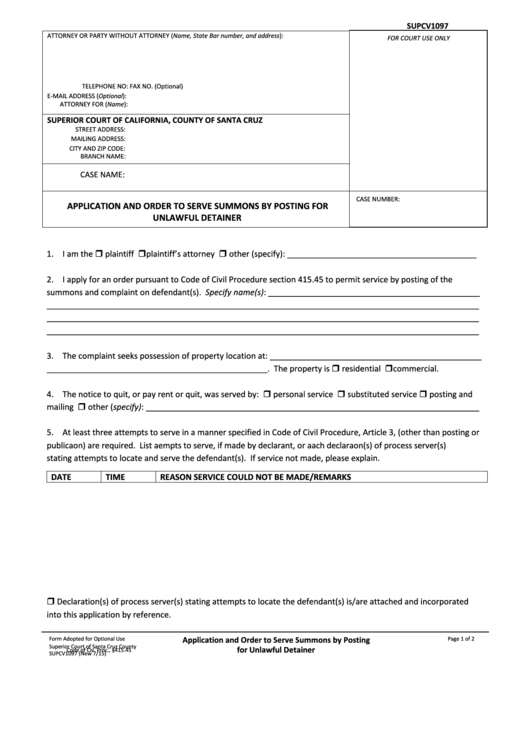 Form Supcv1097 Application And Order To Serve Summons By Posting For 