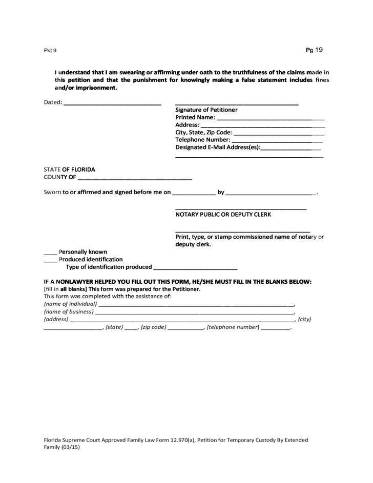 Forms For A Petition For Temporary Custody Florida Free Download