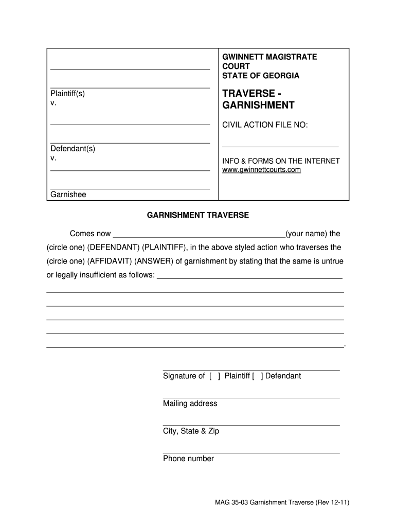 Gwinnett County Magistrate Court File A Traverse Online Form Fill Out