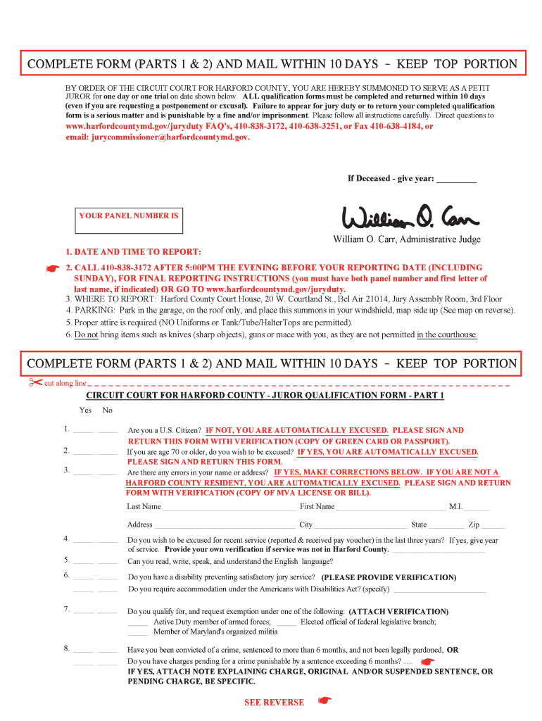 Harford County Jury Duty Fill Online Printable Fillable Blank 