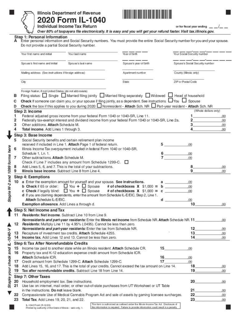 Illinois Form IL 1040 X Amended Individual Income Tax Fill Out And 