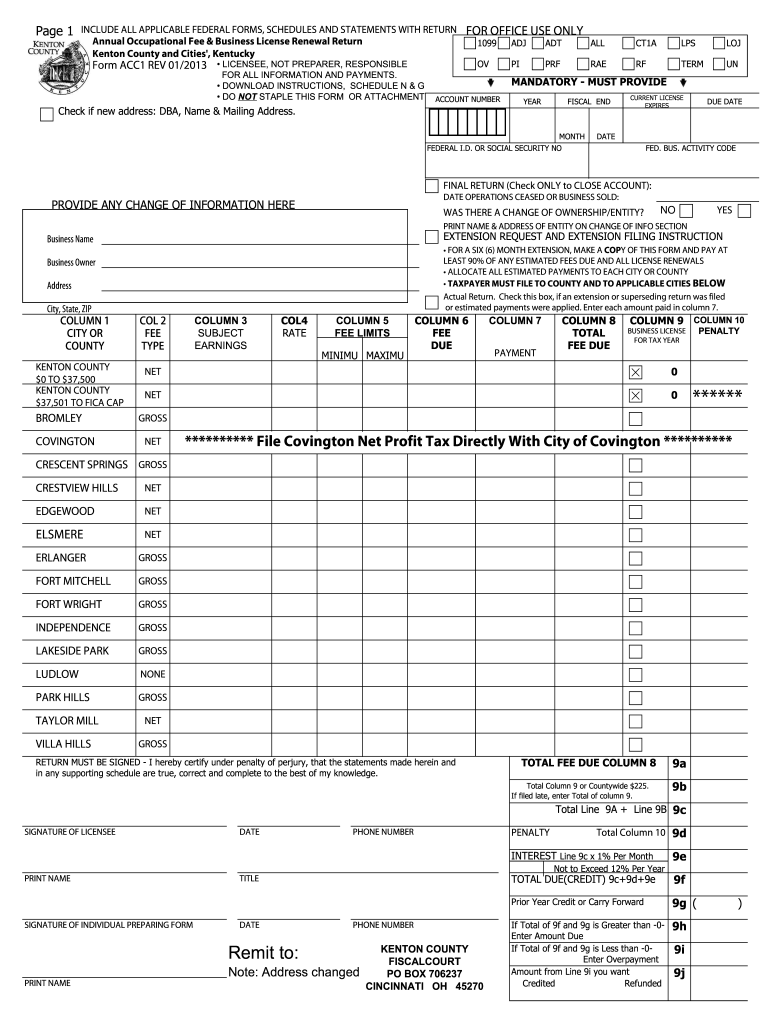 Kenton County Annual Occupational Form Fill Out And Sign Printable 