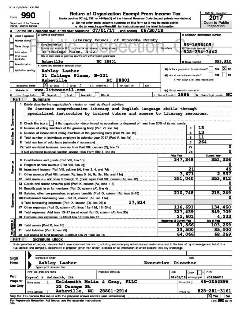 LCBC US Tax Return 2017 18 FINAL Public Inspection Literacy Council 