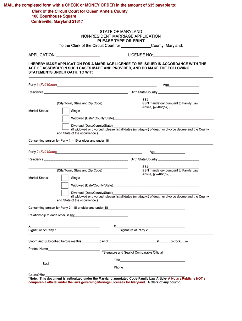 MD Non Resident Marriage Application Complete Legal Document Online 