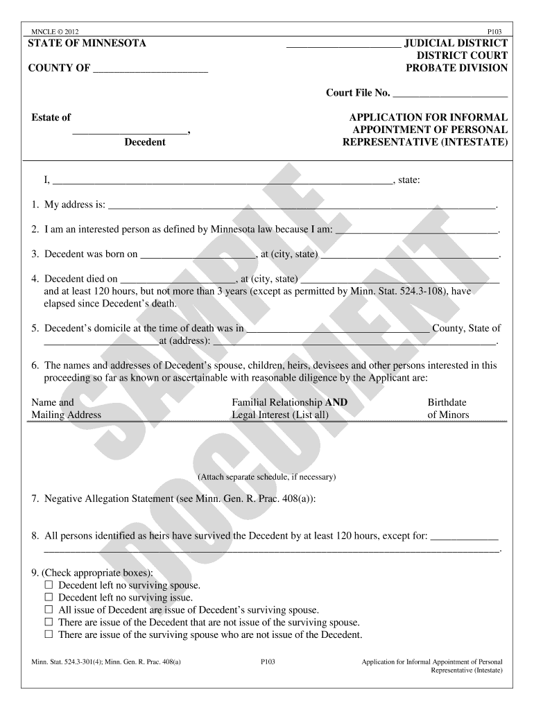 Minnesota Probate Forms Fill Online Printable Fillable Blank 