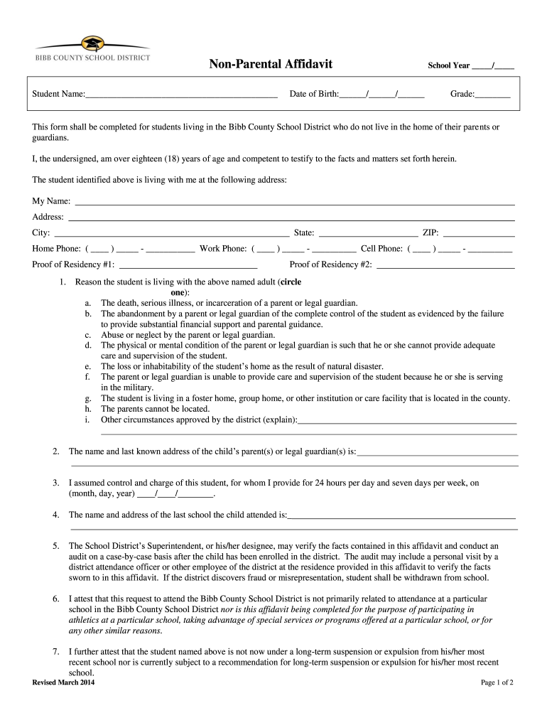 Non Parent Affidavit For Elberton Georgia Fill Online Printable 