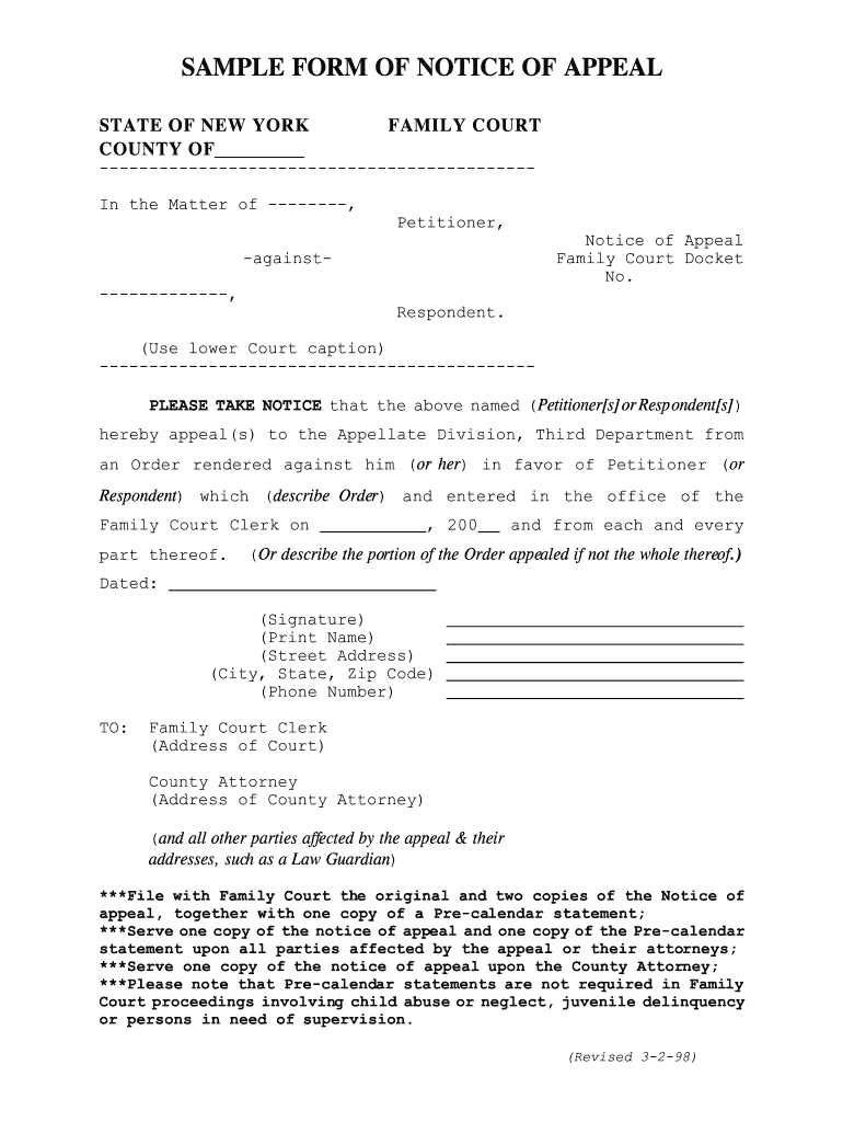 Notice Of Appeal Sample Fill Online Printable Fillable Blank 