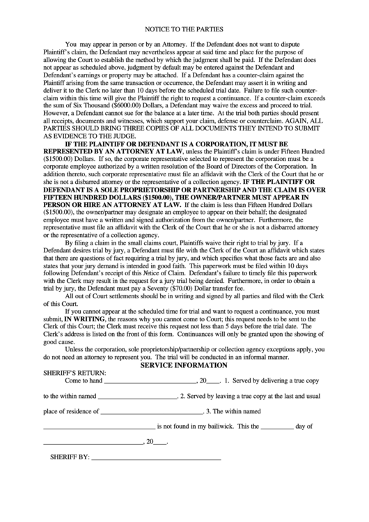 Notice Of Claim Front And Back Lake County Printable Pdf Download