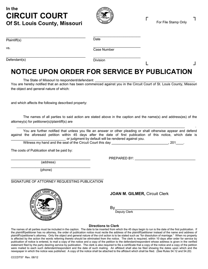 Notice Upon Order For Service By Publication