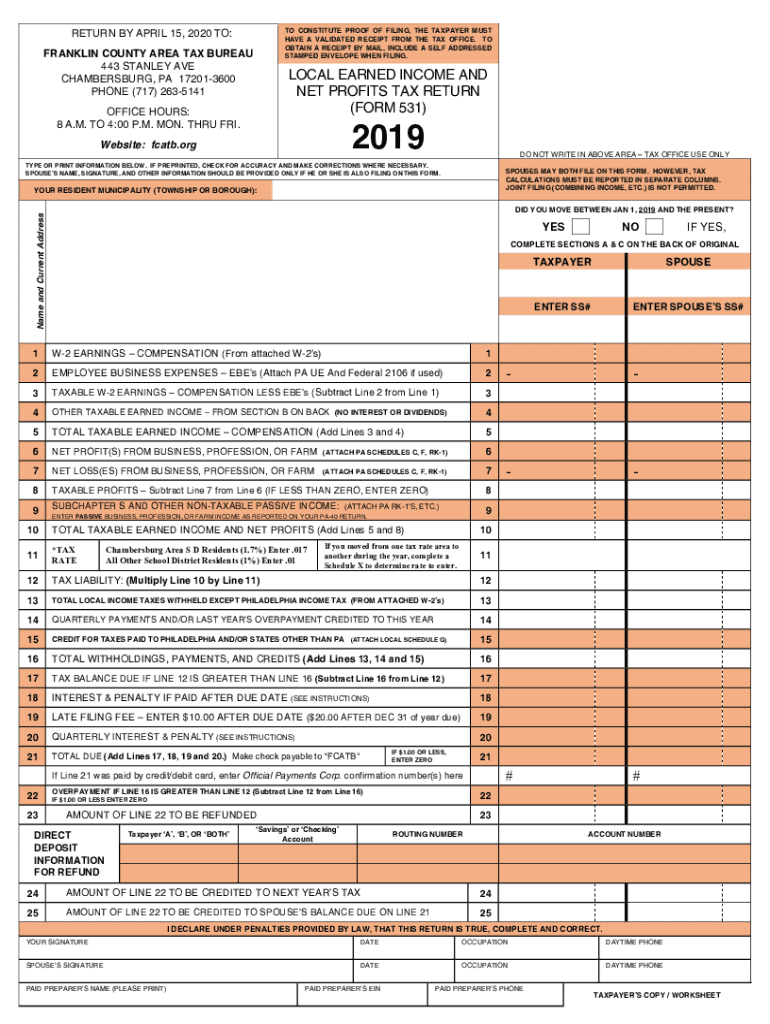 PA FCATB 531 Franklin County 2019 2021 Fill Out Tax Template Online