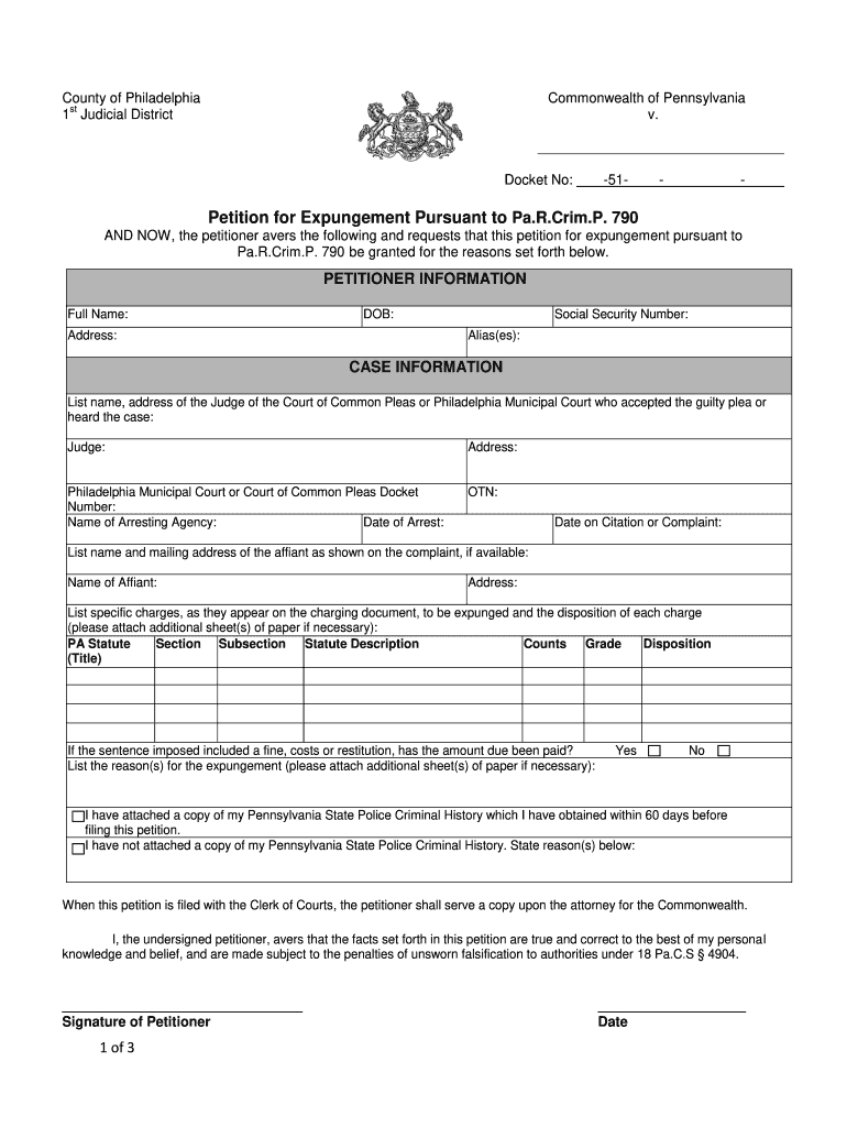 Pa Petition For Expungement Form Fill Out And Sign Printable PDF 