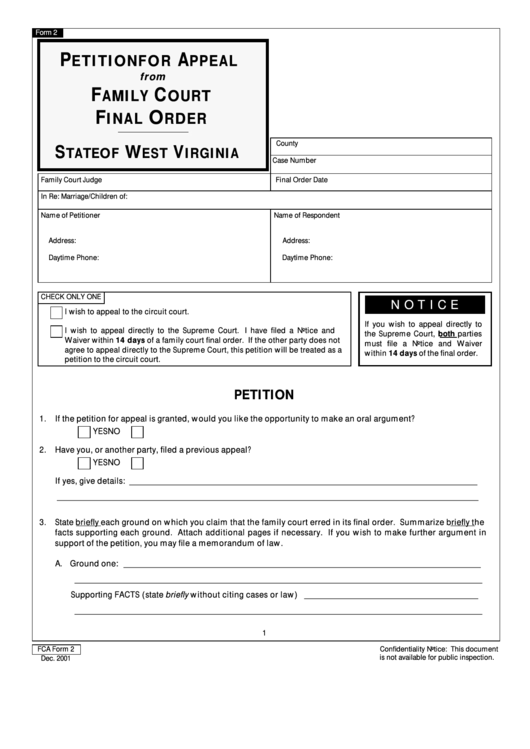 Petition For Appeal From Family Court Final Order Printable Pdf Download