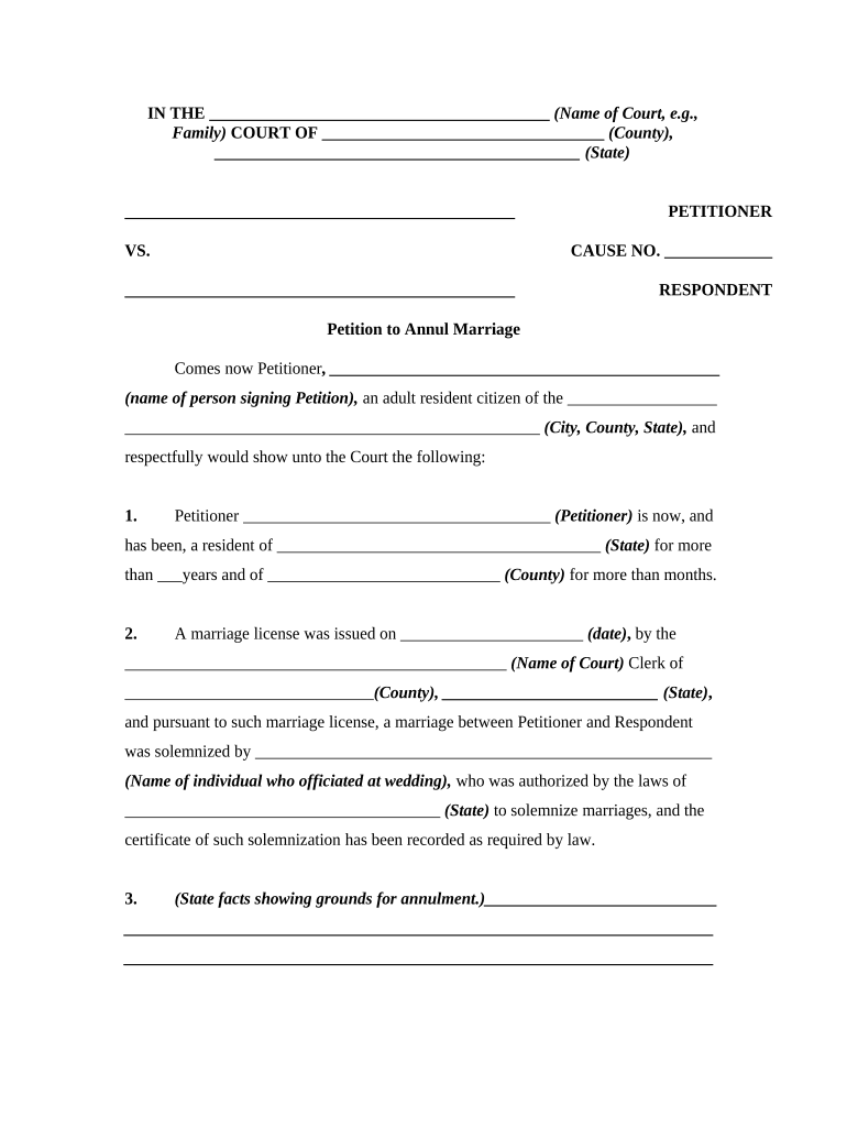 Petition To Annul Marriage With No Children Or Property Doc Template 