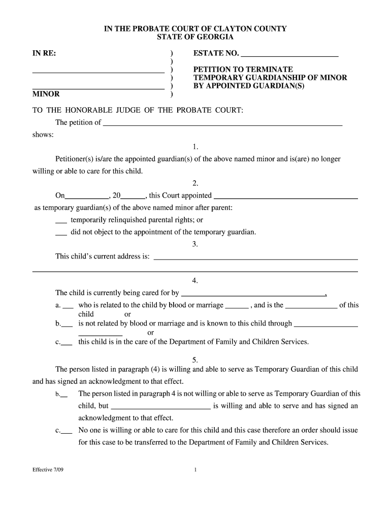 Petition To Terminate Guardianship Form Fill Online Printable 