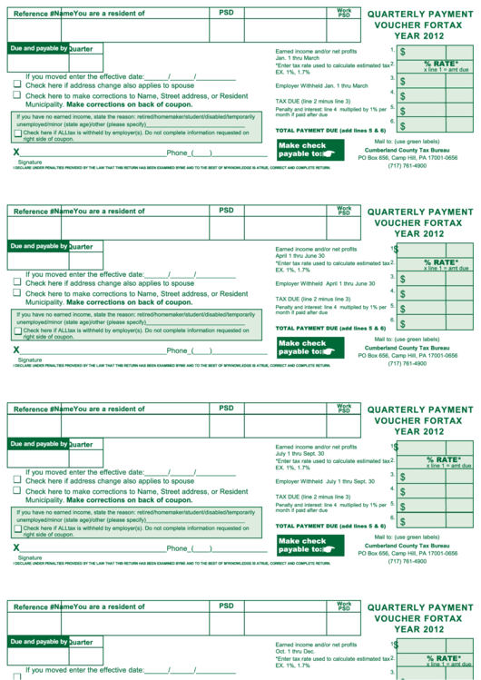 Quarterly Payment Voucher For Tax Year 2012 Cumberland County Tax 