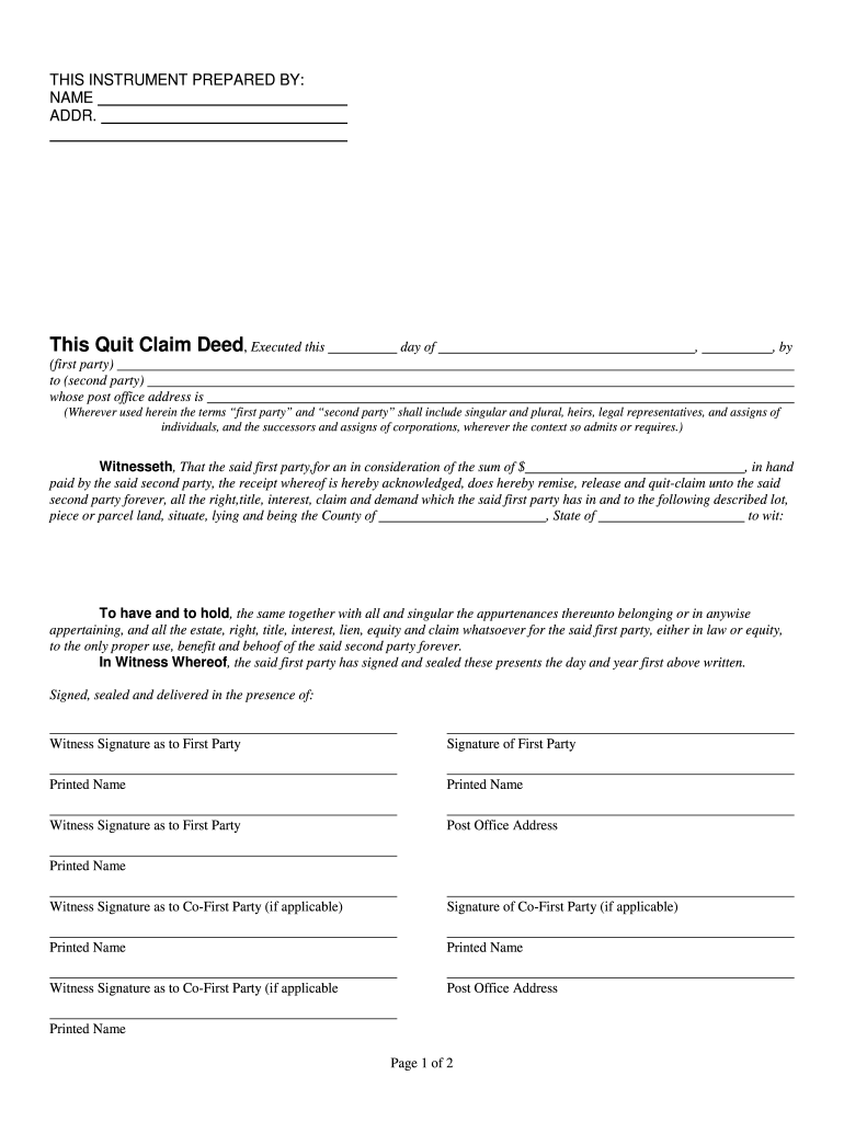 Quit Claim Deed Florida Fill Online Printable Fillable Blank 