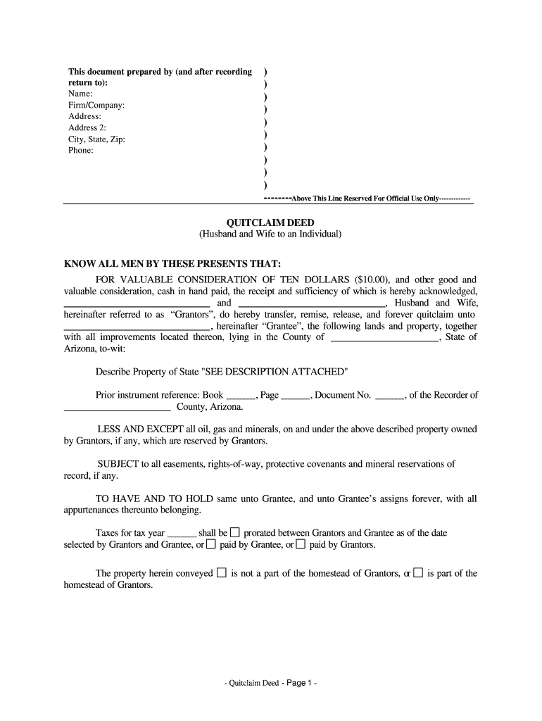 Quit Claim Deed Form Arizona Fill Online Printable Fillable Blank 