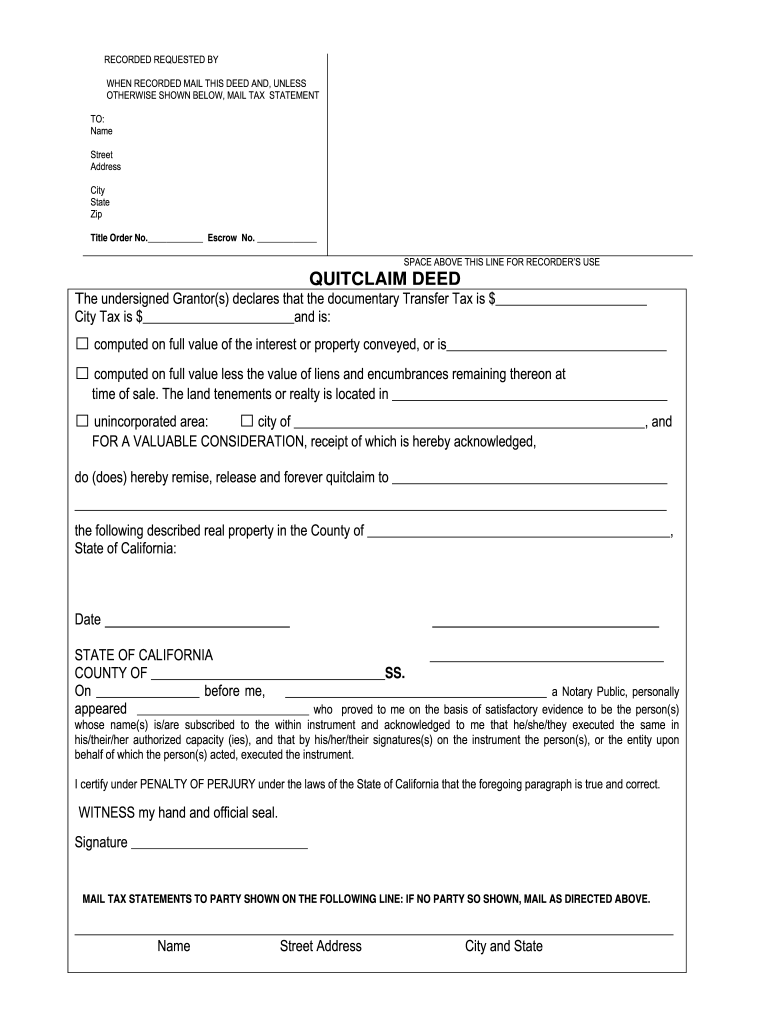 Quit Claim Deed Form Los Angeles County Fill Online Printable 