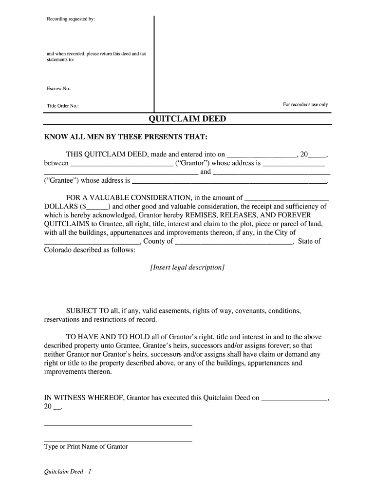 Quitclaim Deed Colorado Fill Online Printable Fillable Blank 