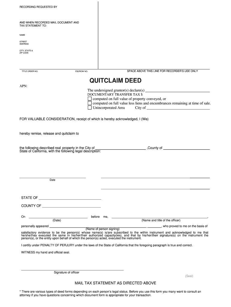 Quitclaim Deed Fill Online Printable Fillable Blank PdfFiller