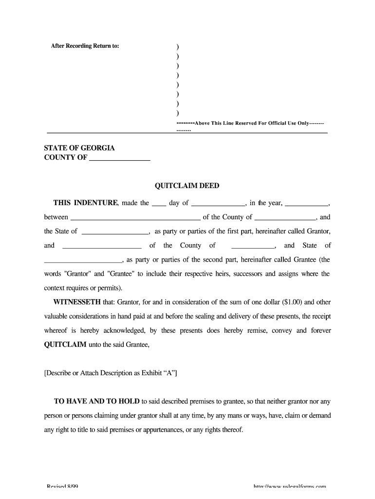 Quitclaim Deed Georgia Fill And Sign Printable Template Online US