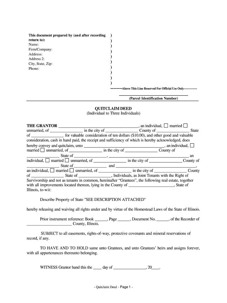 Quitclaim Deed Illinois Fill Online Printable Fillable Blank 