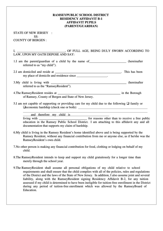 Ramsey Public School District Residency Affidavit B 1 Affidavit Pupils 