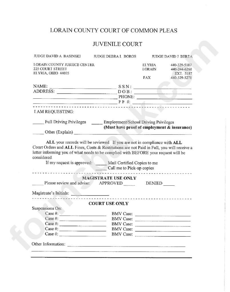 Requesting Form Lorain Country Court Of Common Pleas Printable Pdf 