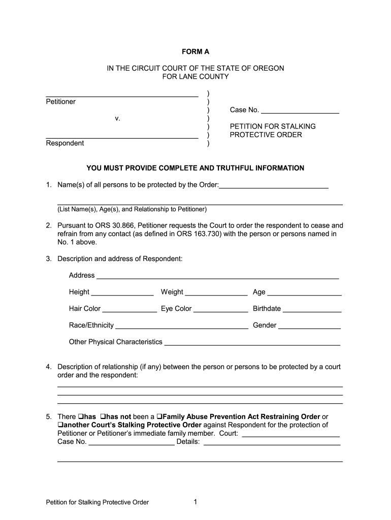 Restraining Order Lane County Fill Online Printable Fillable Blank 