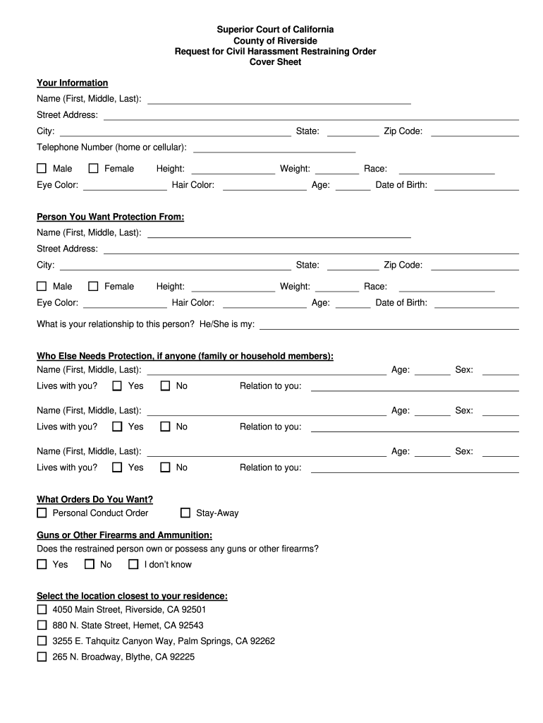 Restraining Order Riverside County Fill Online Printable Fillable 