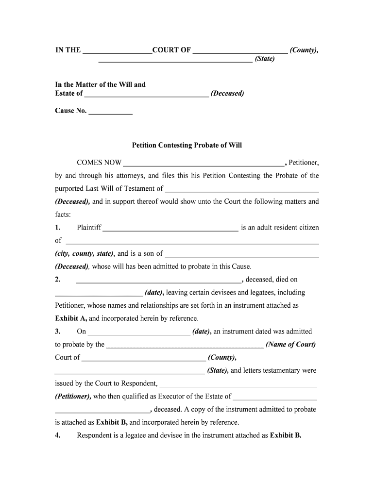 Sample Petition To Contest A Will Fill Online Printable Fillable 