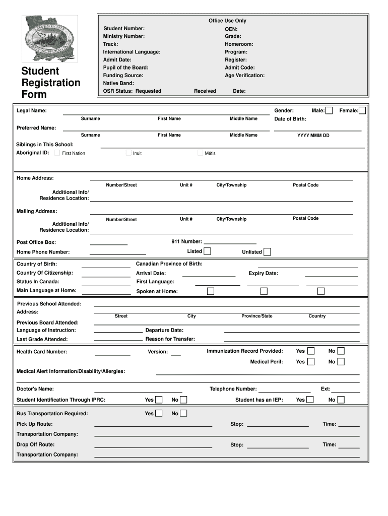 School Registration Form Fill Online Printable Fillable Blank 