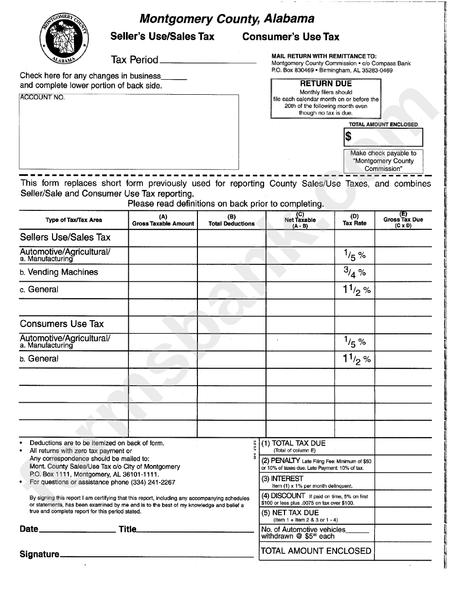 Seller S Use Sales Tax Consumer S Use Tax Montgomery County 