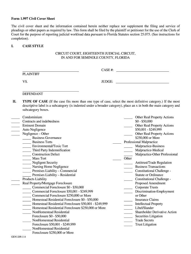 Seminole County Civil Cover Sheet Fill Online Printable Fillable 