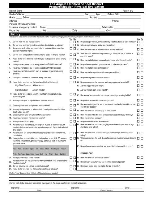 Sports Physical Form Lausd All You Need To Know About Sports Physical