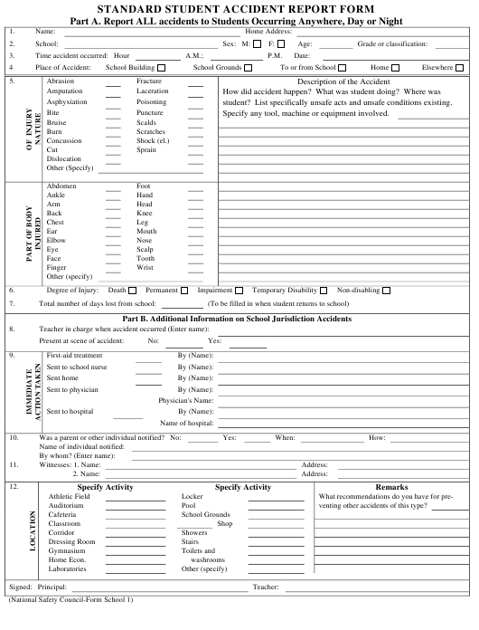 Student Accident Report Form Download Printable PDF Templateroller