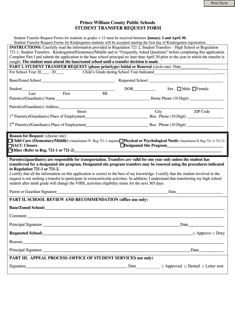 Student Transfer Request Form Fill Online Printable Fillable Blank