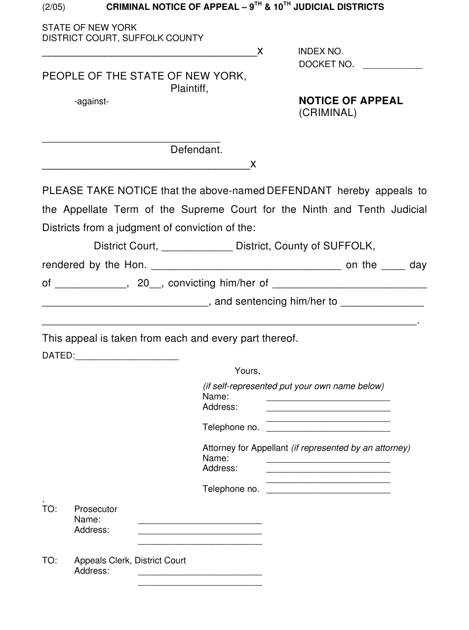 Suffolk County New York Notice Of Appeal Criminal Download Printable 