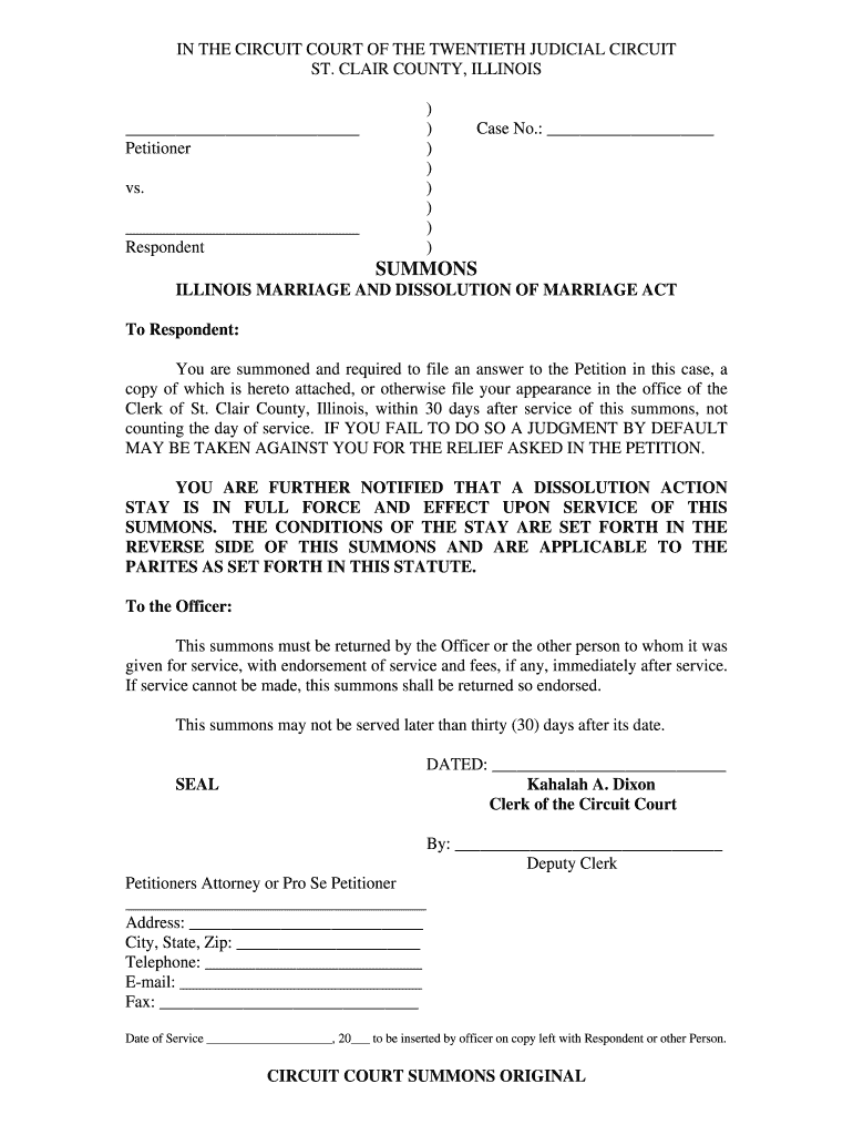 SUMMONS St Clair County Circuit Clerk Fill And Sign Printable