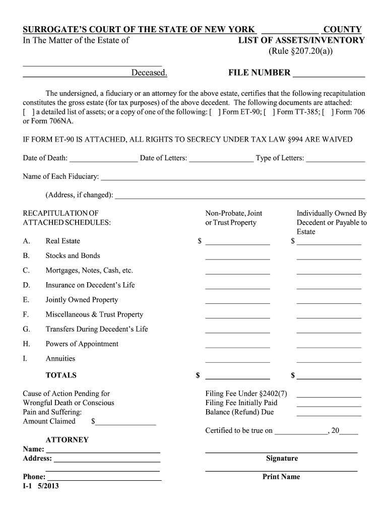 Surrogate s Court Inventory Of Assets Form Fill Online Printable 