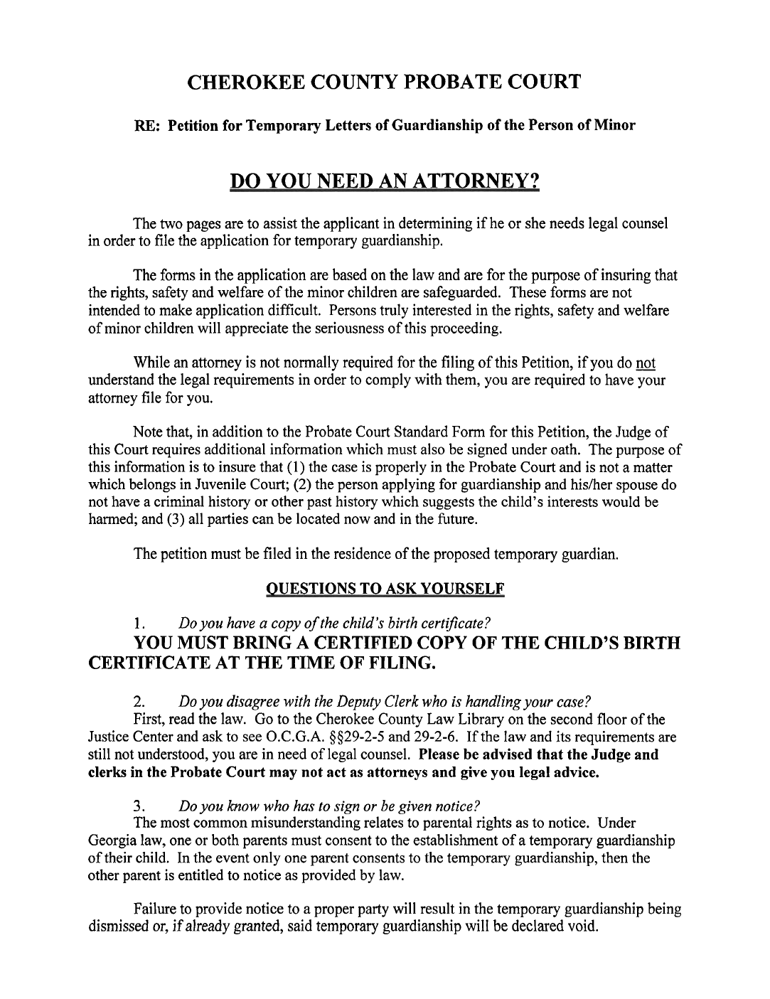 Temporary Legal Guardianship Form Georgia Free Download