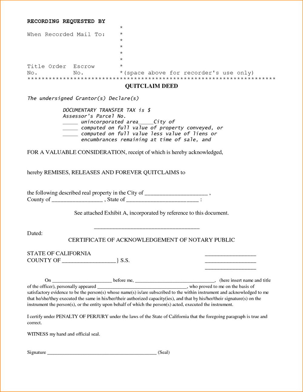 Texas Quit Claim Deed Form Bexar County Universal Network