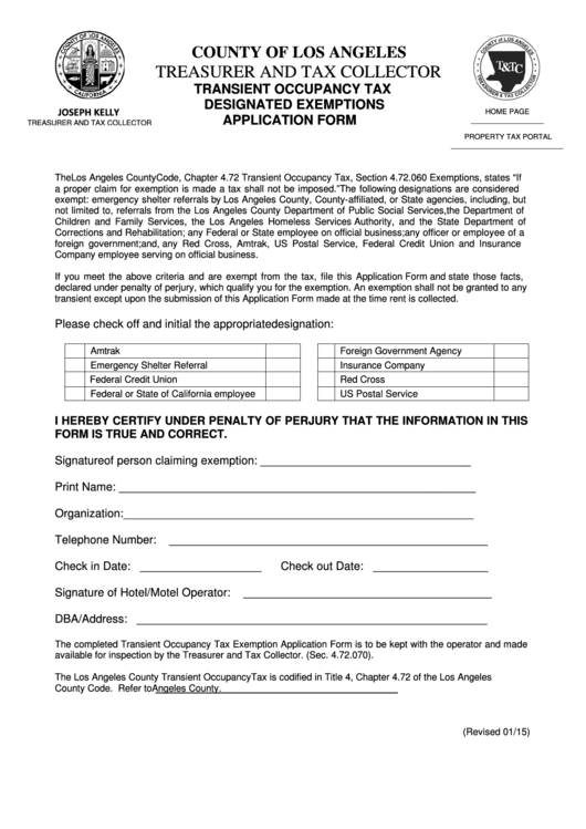 Transient Occupancy Tax Designated Exemptions Application Form County