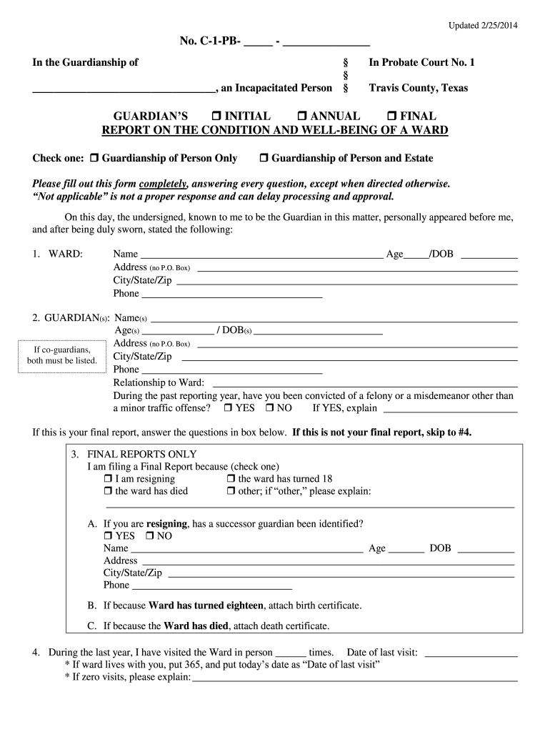 Travis County Probate Court Guardianship Fill And Sign Printable