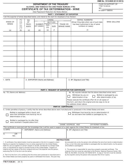 TTB Form 5120 20 Download Fillable PDF Or Fill Online Certificate Of 