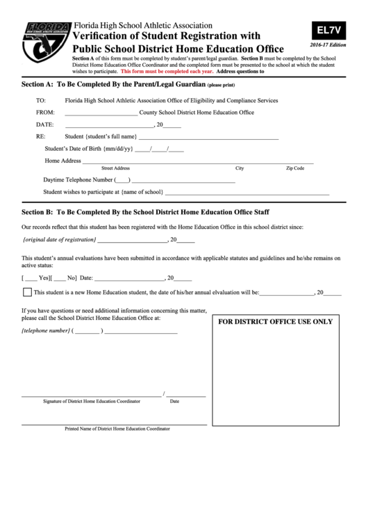 Verification Of Homeschool Registration Form Printable Pdf Download