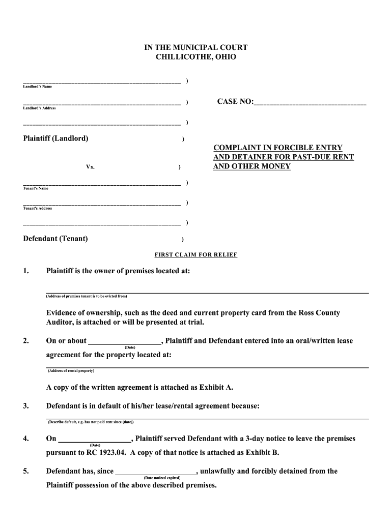 Writ Of Restitution Form Ohio Fill Out And Sign Printable PDF